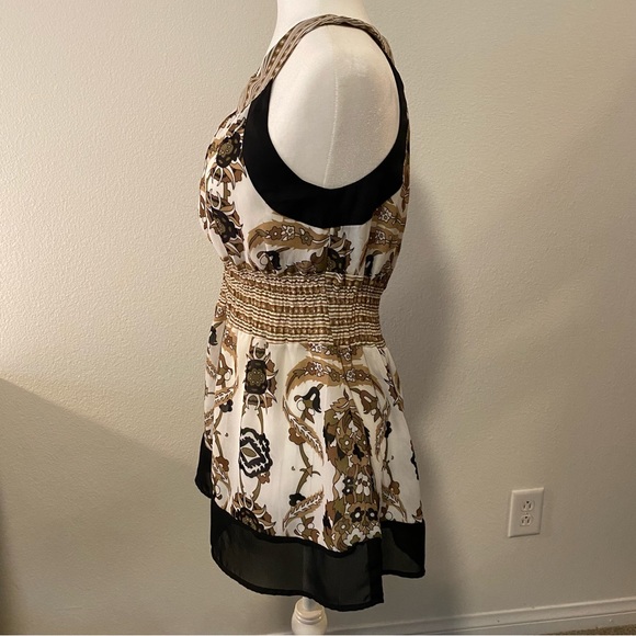 Apostrophe Baroque Print Smocked Waist Sleeveless Top - Picture 4 of 11